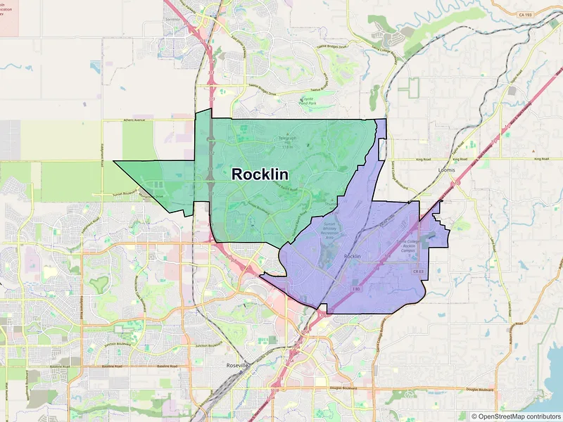 Map of Rocklin, California and ZIP codes