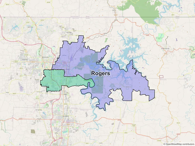 Map of Rogers, Arkansas and ZIP codes