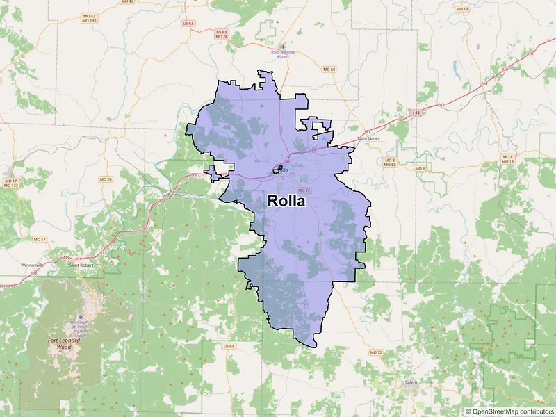 Map of Rolla, Missouri and ZIP codes