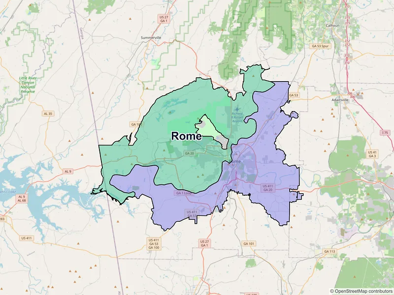 Map of Rome, Georgia and ZIP codes
