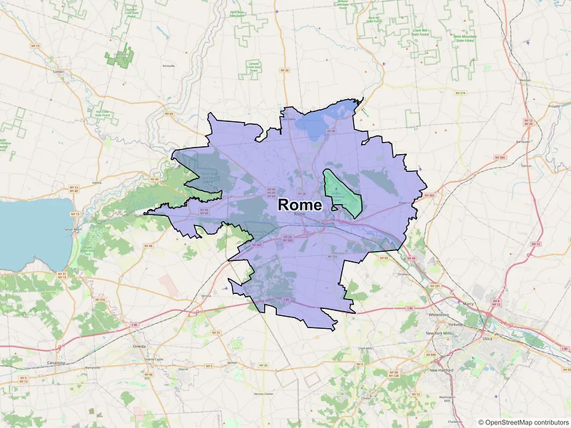 Map of Rome, New York and ZIP codes
