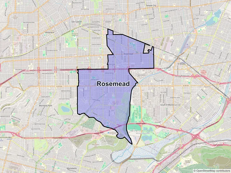 Map of Rosemead, California and ZIP codes