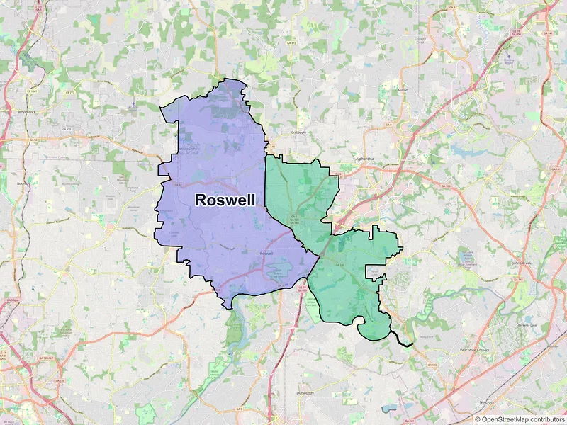 Map of Roswell, Georgia and ZIP codes