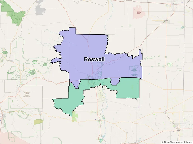 Map of Roswell, New Mexico and ZIP codes