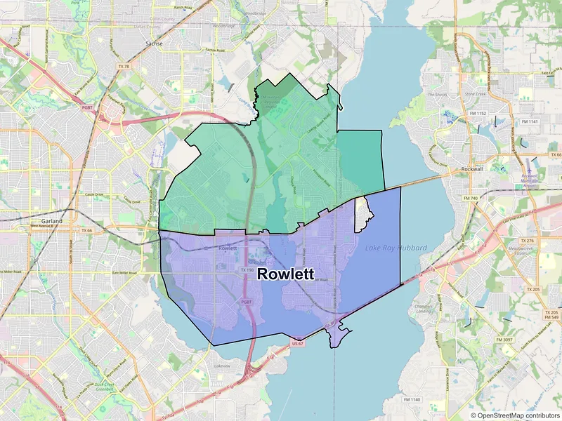Map of Rowlett, Texas and ZIP codes