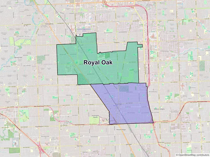 Map of Royal Oak, Michigan and ZIP codes