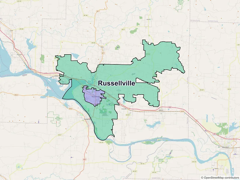Map of Russellville, Arkansas and ZIP codes