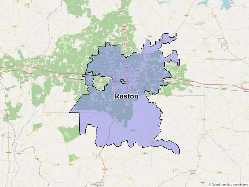 Map of Ruston, Louisiana and ZIP codes