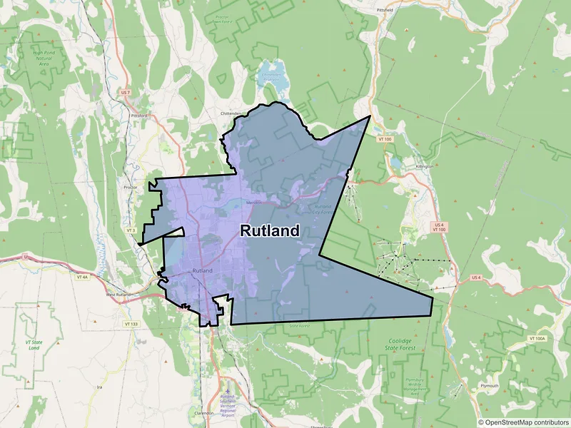 Map of Rutland, Vermont and ZIP codes