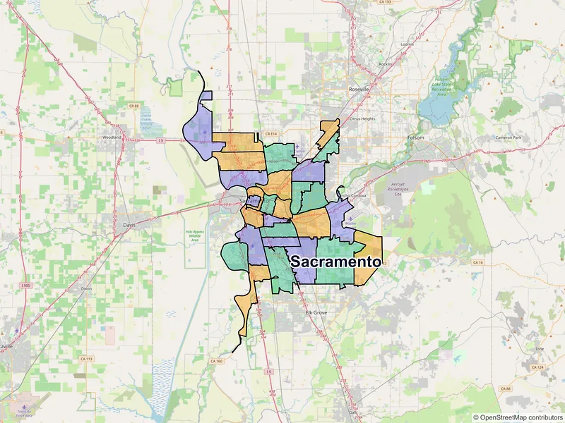 Map of Sacramento, California and ZIP codes