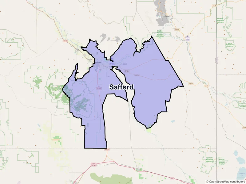 Map of Safford, Arizona and ZIP codes