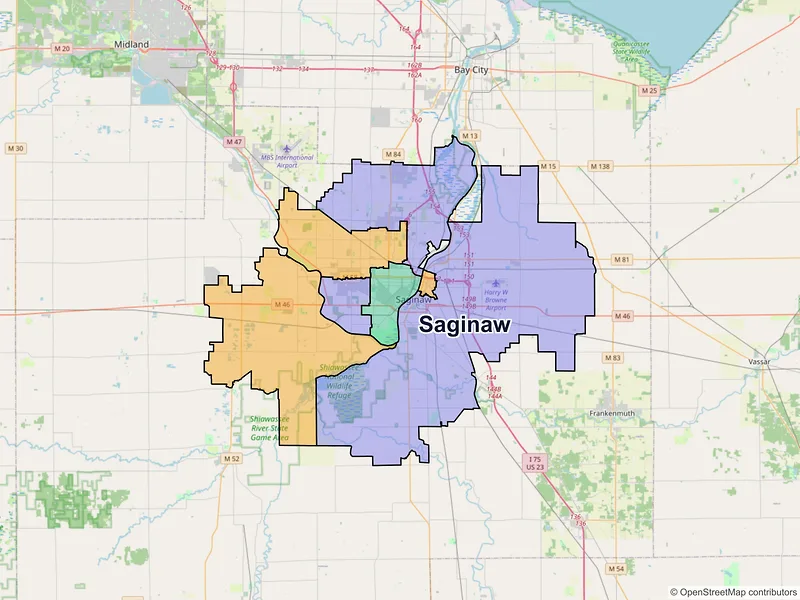 Map of Saginaw, Michigan and ZIP codes