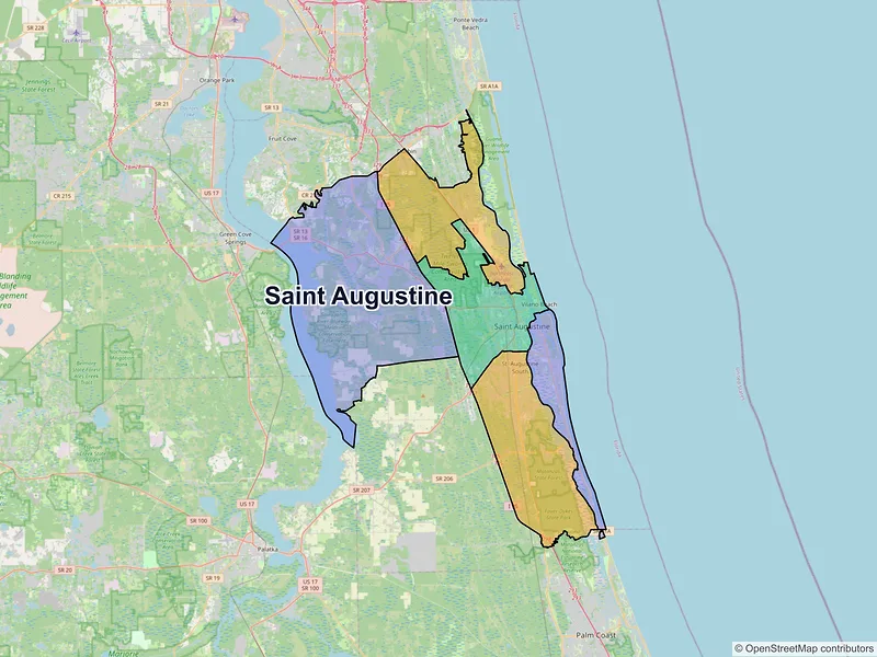Map of Saint Augustine, Florida and ZIP codes