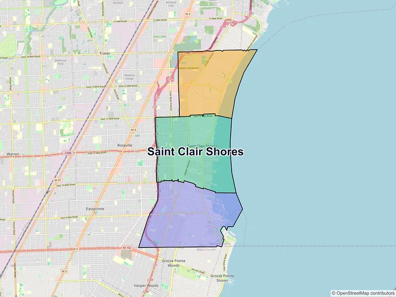 Map of Saint Clair Shores, Michigan and ZIP codes