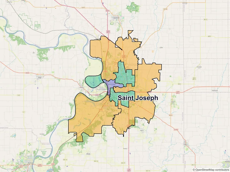 Map of Saint Joseph, Missouri and ZIP codes
