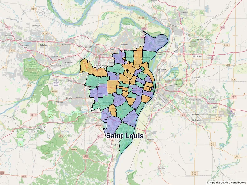 Map of Saint Louis, Missouri and ZIP codes