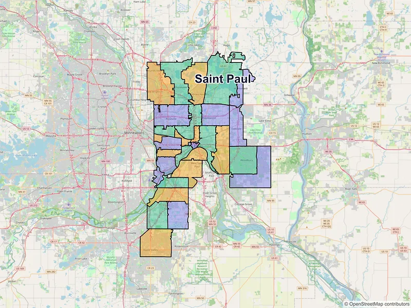 Map of Saint Paul, Minnesota and ZIP codes