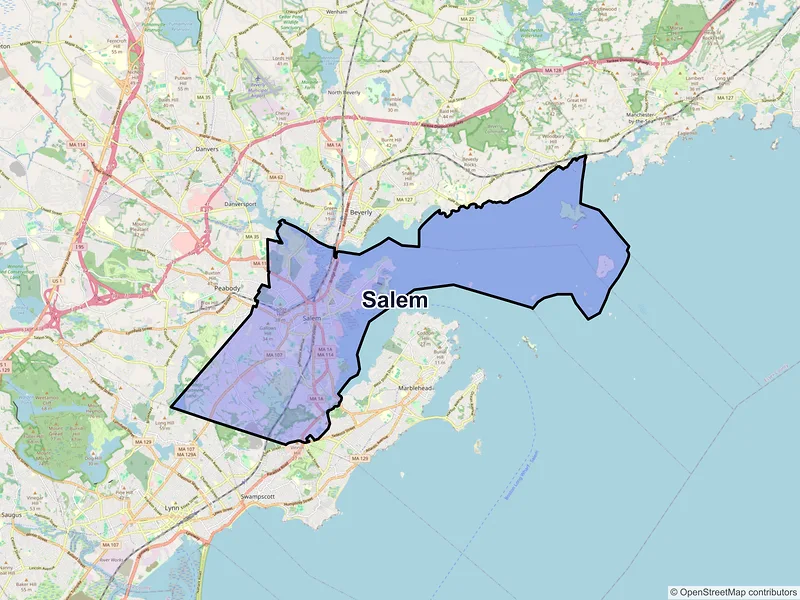 Map of Salem, Massachusetts and ZIP codes