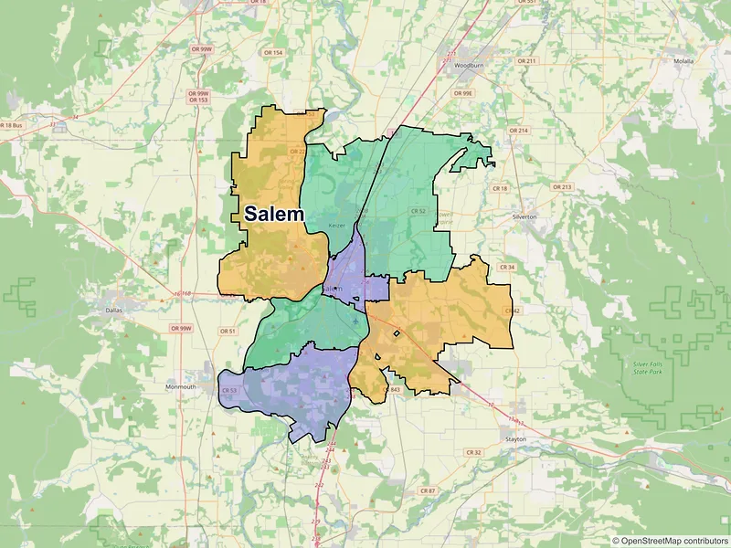 Map of Salem, Oregon and ZIP codes