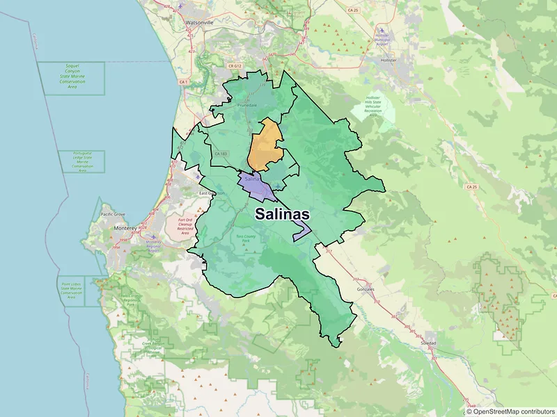 Map of Salinas, California and ZIP codes