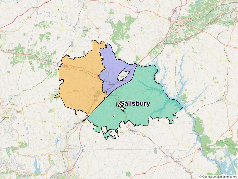 Map of Salisbury, North Carolina and ZIP codes