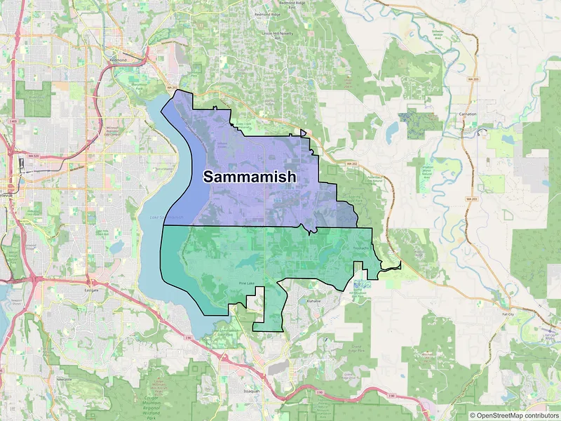 Map of Sammamish, Washington and ZIP codes