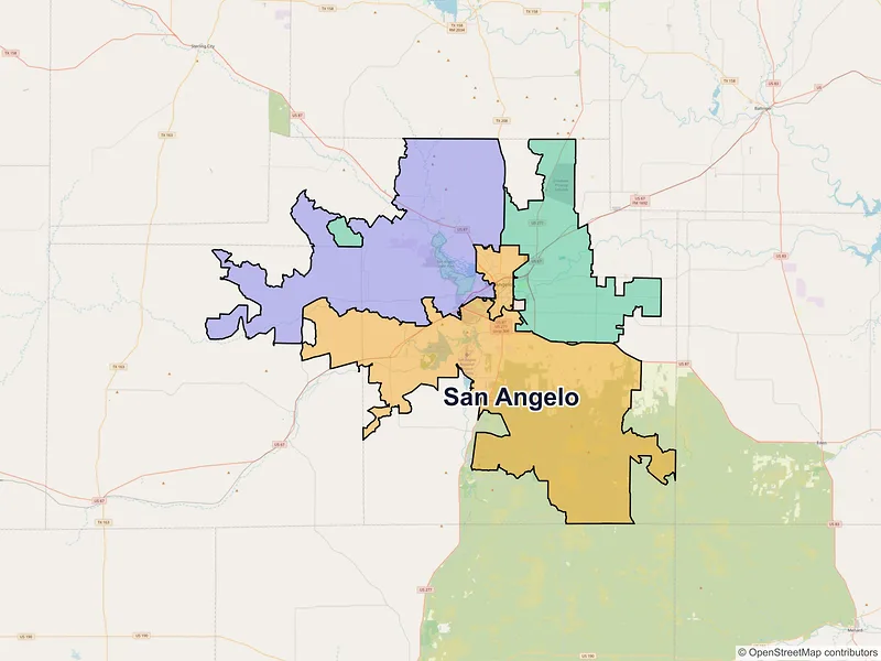 Map of San Angelo, Texas and ZIP codes