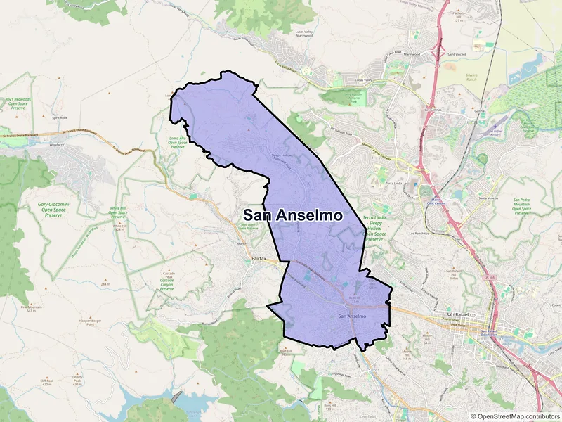 Map of San Anselmo, California and ZIP codes