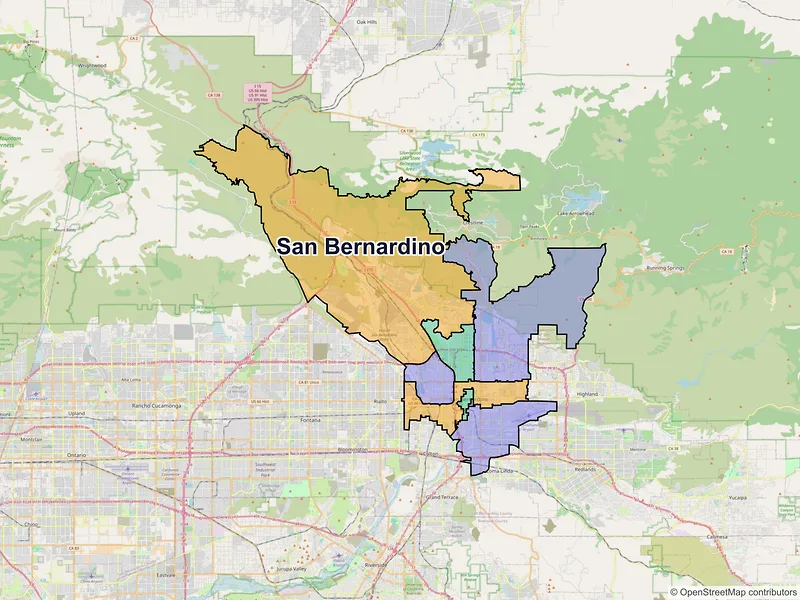 Map of San Bernardino, California and ZIP codes