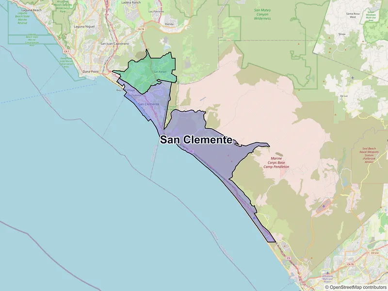 Map of San Clemente, California and ZIP codes
