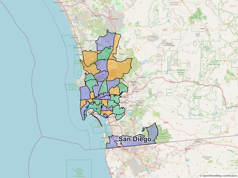 Map of San Diego, California and ZIP codes