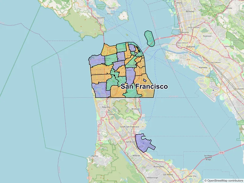 Map of San Francisco, California and ZIP codes