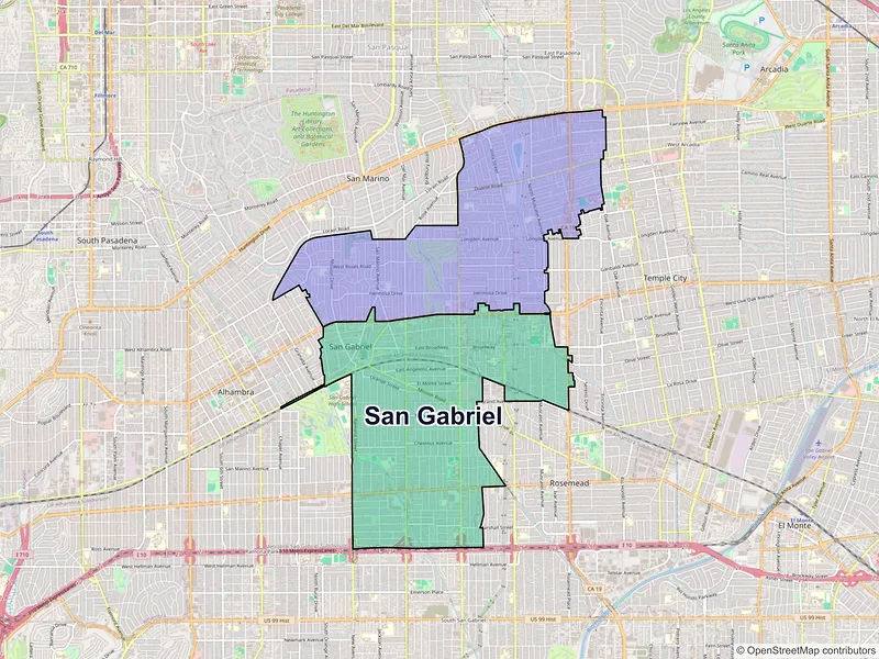 Map of San Gabriel, California and ZIP codes