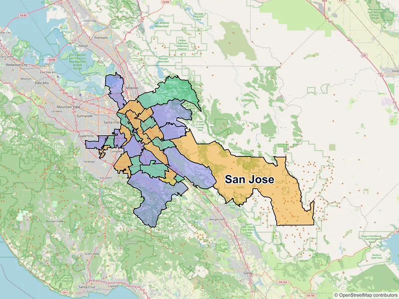 Map of San Jose, California and ZIP codes