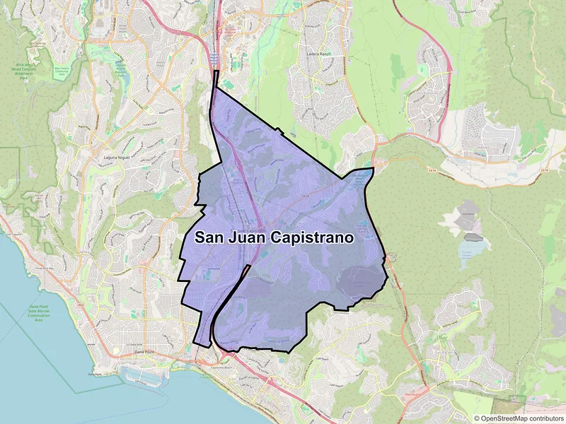 Map of San Juan Capistrano, California and ZIP codes