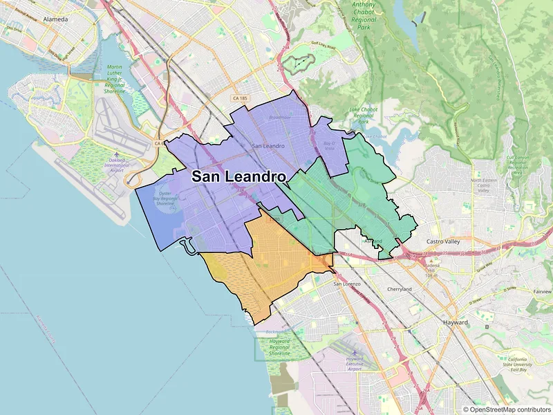 Map of San Leandro, California and ZIP codes