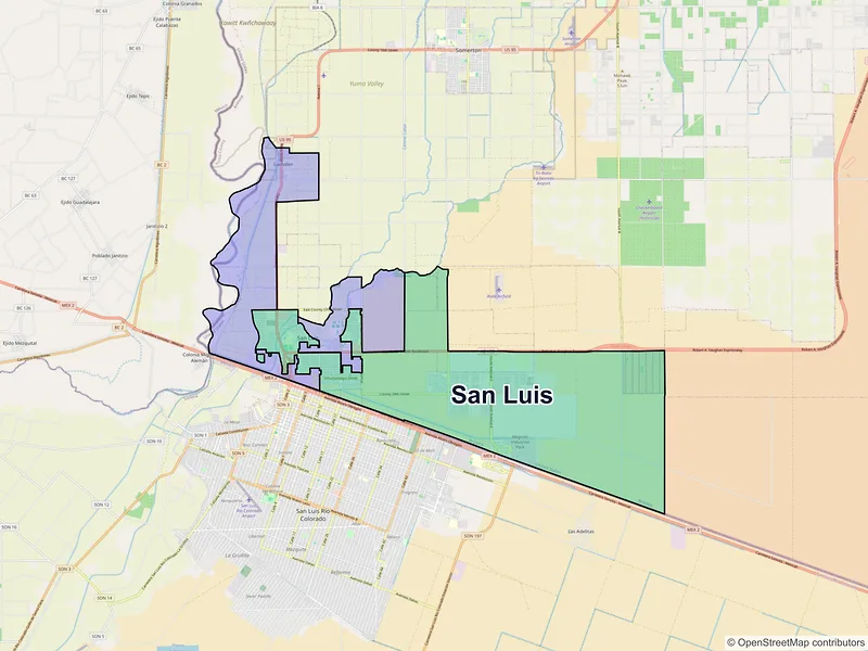 Map of San Luis, Arizona and ZIP codes