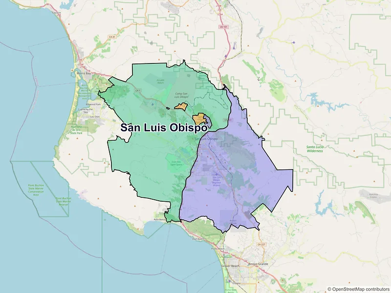Map of San Luis Obispo, California and ZIP codes