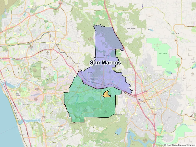 Map of San Marcos, California and ZIP codes