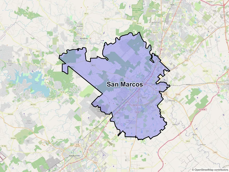 Map of San Marcos, Texas and ZIP codes