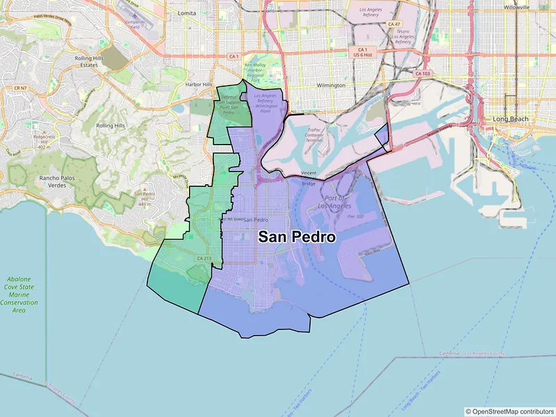 Map of San Pedro, California and ZIP codes