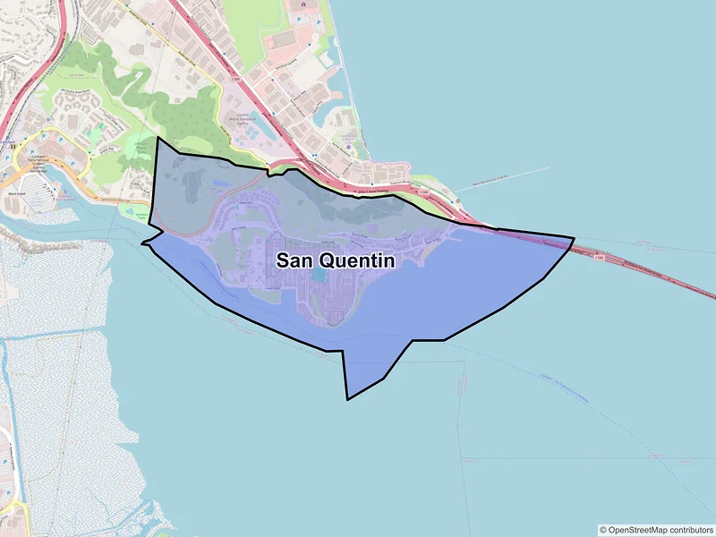 Map of San Quentin, California and ZIP codes