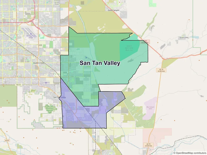 Map of San Tan Valley, Arizona and ZIP codes