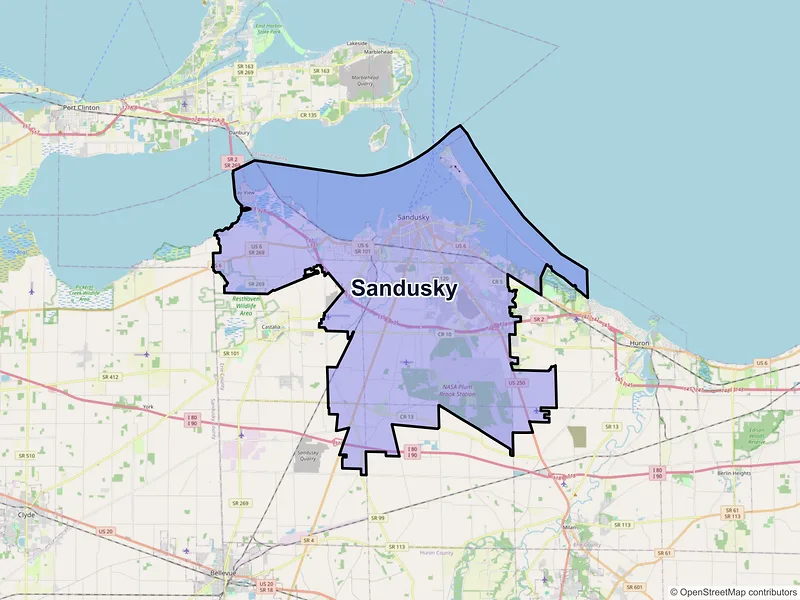 Map of Sandusky, Ohio and ZIP codes