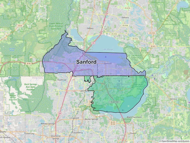 Map of Sanford, Florida and ZIP codes