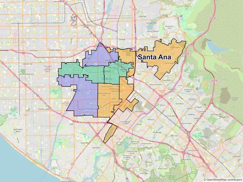 Map of Santa Ana, California and ZIP codes