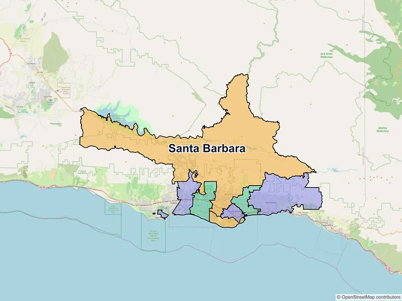 Map of Santa Barbara, California and ZIP codes