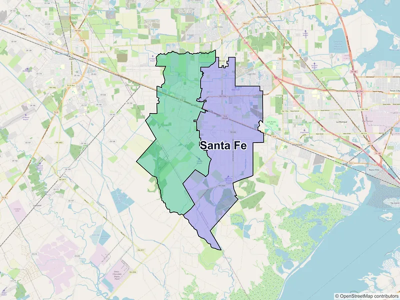 Map of Santa Fe, Texas and ZIP codes