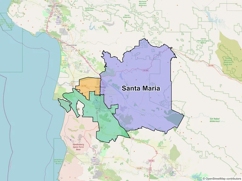 Map of Santa Maria, California and ZIP codes