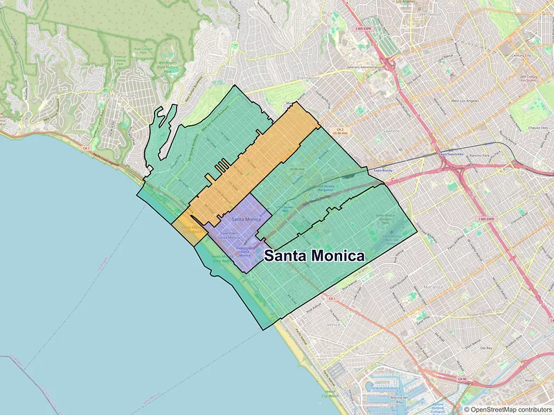 Map of Santa Monica, California and ZIP codes